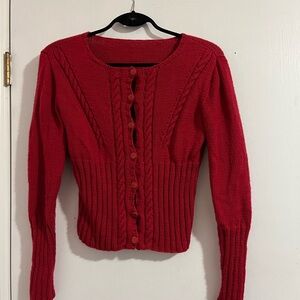 Red Cable Knit Women's Sweater